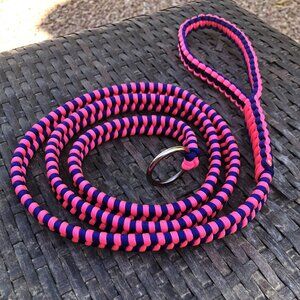 Slip Lead for Dogs 5' ~ Bright Pink & Blue Paracord Made in U.S.A. Sturdy Lead